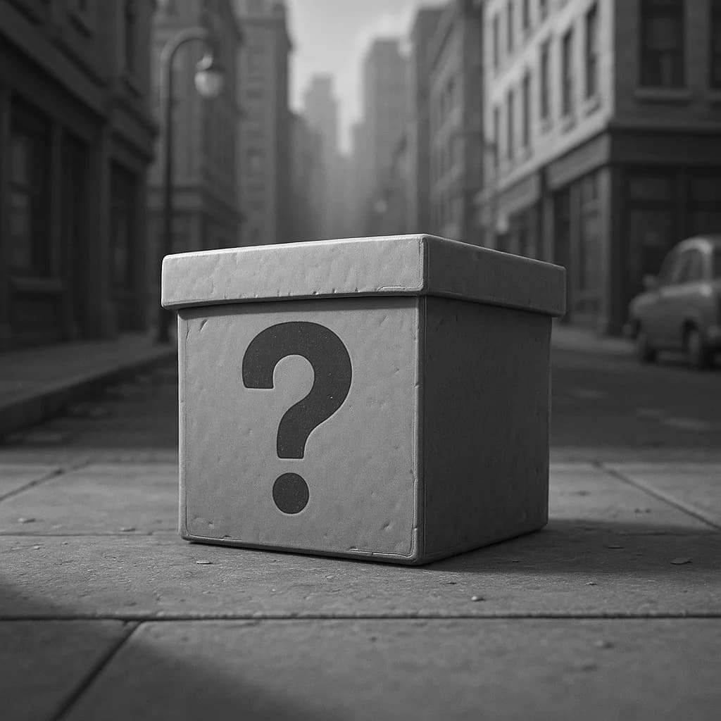 Boîte mystère dans la rue, noir et blanc